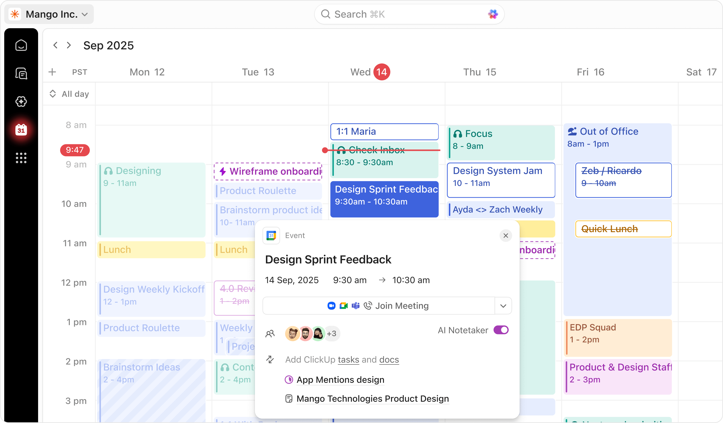 ClickUp Calendar configured for an Aidapt operating model