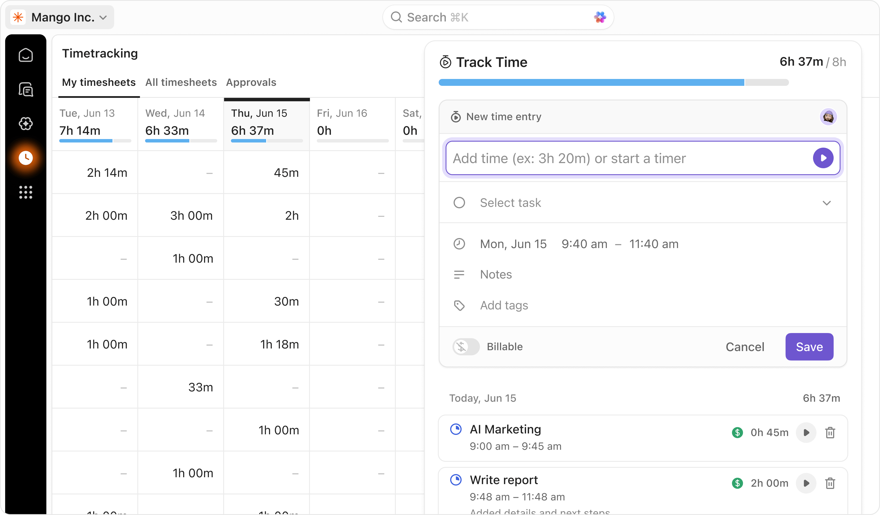 ClickUp Time Tracking configured for an Aidapt operating model