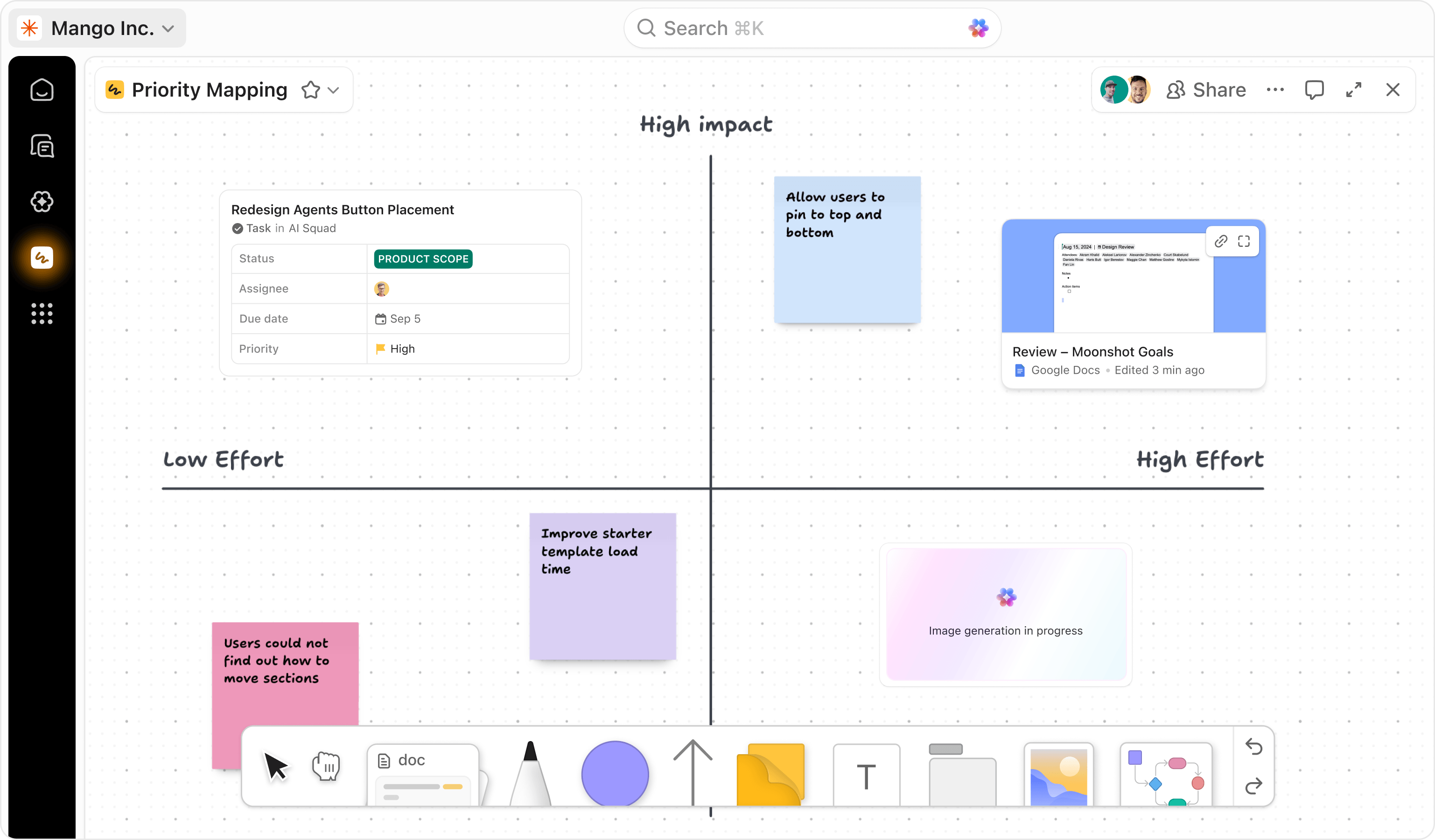 ClickUp Whiteboards configured for an Aidapt operating model