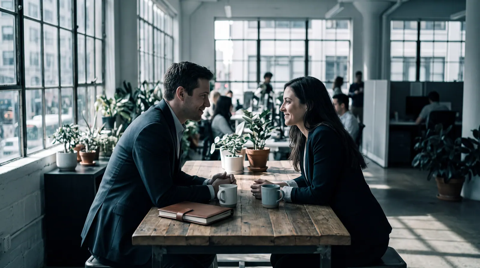 An operator and a client in a first conversation